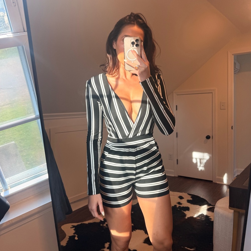 silence + noise Black and White Striped Top